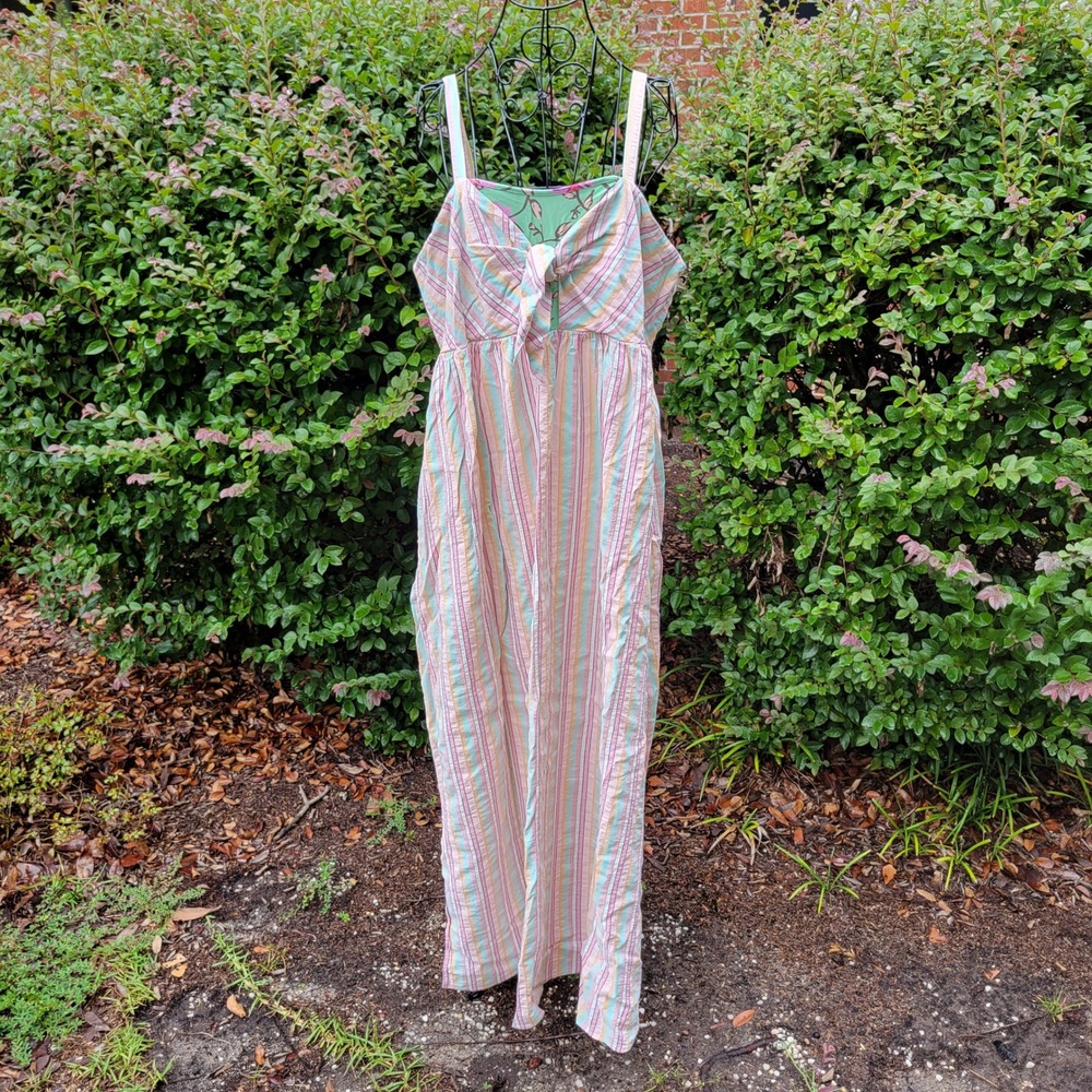 Matilda Jane XXL Maxi Dress Multicolor Stripe Tie Front Boho Summer No Baggage